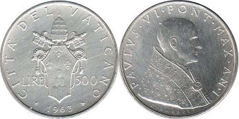 coin Vatican 500 lire 1963