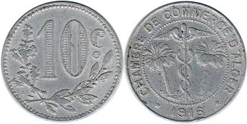 piece Algérie Française 10 centimes 1916