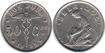 pièce Belgique 50 centimes 1933