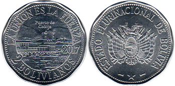 coin Bolivia 2 bolivianos 2017