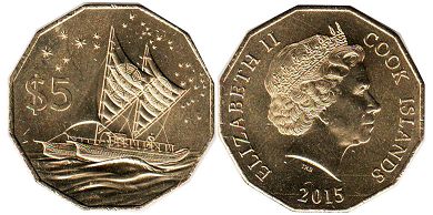 coin Cook Islands 5 dollars 2015