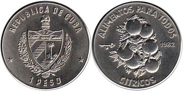 moneda Cuba 1 peso 1982 CITRICOS