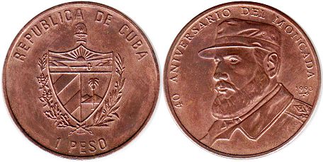 moneda Cuba 1 peso 1993 ataque de Moncada