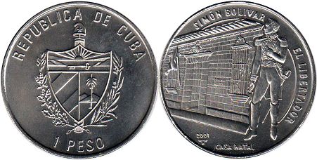 moneda Cuba 1 peso 2001 Simon Bolivar