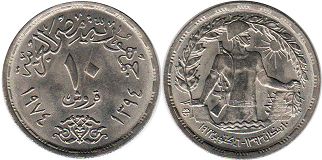 coin Egypt 10 piastres 1974
