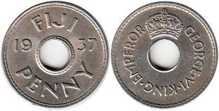 coin Fiji 1 penny 1937