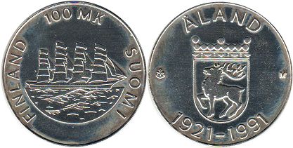 mynt Finland 100 markka 1991