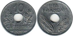 moneda Francia 10 céntimos 1941