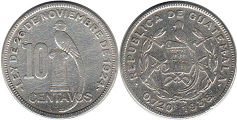 moneda antigua Guatemala 10 centavos 1938