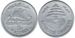 coin Lebanon 5 piasters 1952