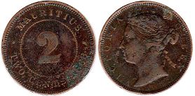 coin Mauritius 2 cents 1888