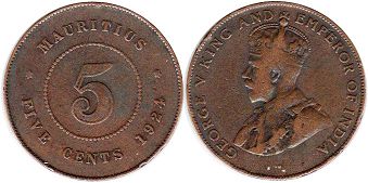 coin Mauritius 5 cents 1924