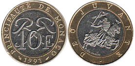 piece Monaco 10 francs 1991