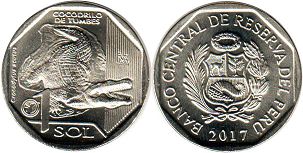 moneda Peru 1 sol 2017 Cocodrilo americano