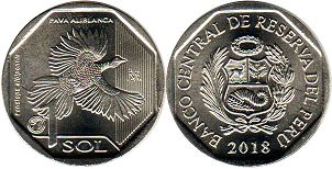 moneda Peru 1 sol 2018 Guan de alas blancas