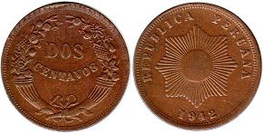 moneda Peru 2 centavos 1942