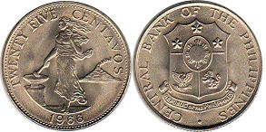 coin Philippines 25 centavos 1966