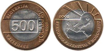 coin Slovenia 500 tolaijev 2002