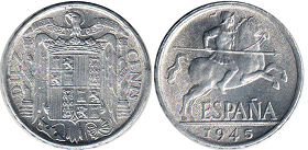moneda España 10 céntimos 1945