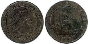 monnaie Espagne 5 centimos 1870