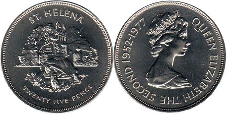 coin Saint Helena Island 25 pence 1977