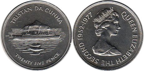 coin Tristan da Cunha 25 pence 1977