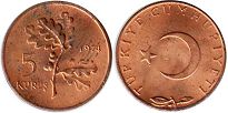 coin Turkey 5 kurush 1974