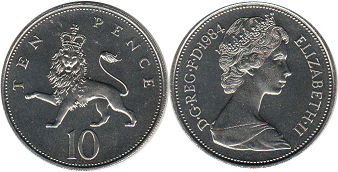 Münze Großbritannien 10 pence 1984