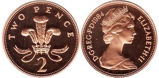 Münze Großbritannien 2 pence 1984