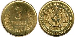 coin Uzbekistan 3 tiin 1994