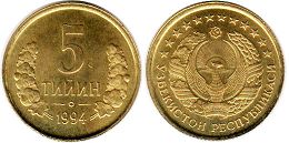 coin Uzbekistan 5 tiin 1994