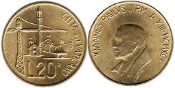 moneta Vatican 20 lira 1991