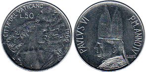 moneta Vatican 50 lira 1966