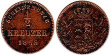 coin Wurtemberg 1/2 kreuzer 1858