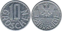 coin Austria 10 groschen 1953