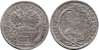 coin RDR Austria 20 kreuzer 1765
