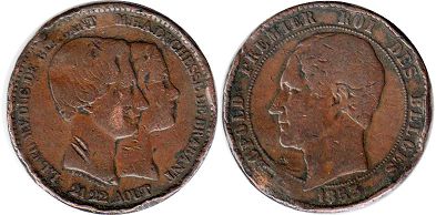 pièce Belgique 10 centimes 1853