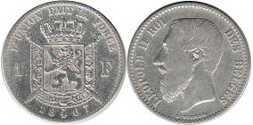 coin Belgium 1 franc 1867