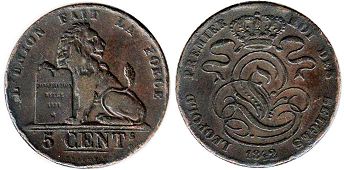 pièce Belgique 5 centimes 1842