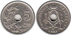 pièce Belgique 5 centimes 1921