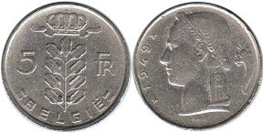 pièce Belgique 5 francs 1949