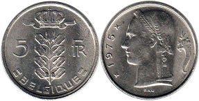 pièce Belgique 5 francs 1975