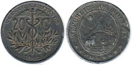 coin Bolivia 20 centavos 1942