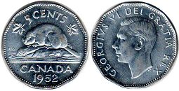 piece canadian old monnaie 5 cents 1952