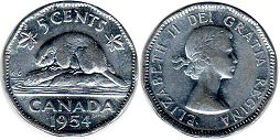 canadian coin 5 cents 1954