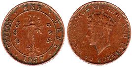 coin Ceylon 1 cent 1937