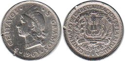 moneda Dominican Republic 5 centavos 1963