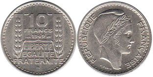 moneda Francia 10 francos 1949