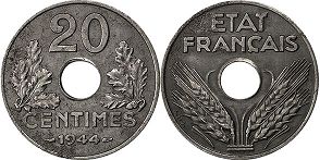 coin France 20 centimes 1944