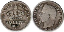 moneda Francia 50 céntimos 1867